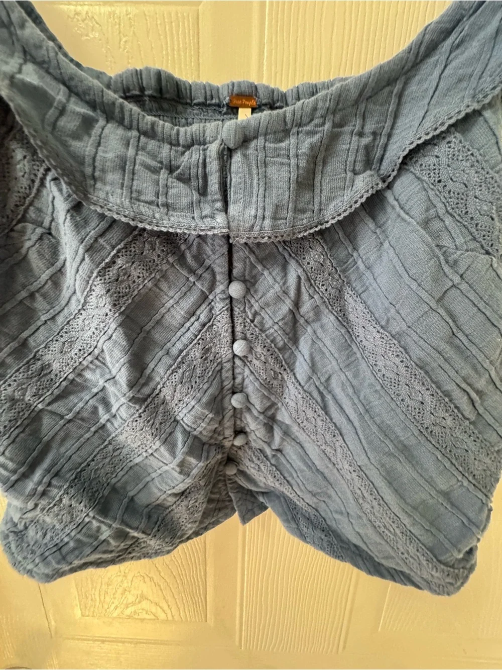 Free People Blue Textured Ruffle Scoop Crop Camisole